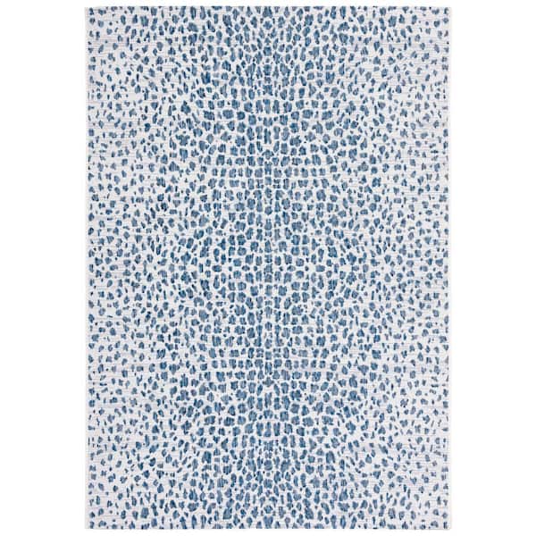 Courtyard Ivory/Navy Doormat 3 ft. x 5 ft. Cheetah Geometric Indoor/Outdoor Area Rug