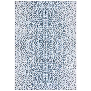Courtyard Ivory/Navy 9 ft. x 12 ft. Solid Color Animal Print Indoor/Outdoor Area Rug