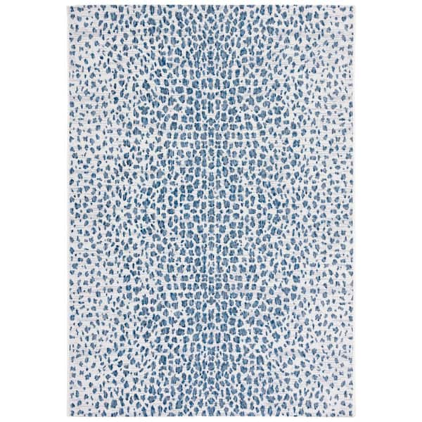 SAFAVIEH Courtyard Ivory/Navy 9 ft. x 12 ft. Solid Color Animal Print Indoor/Outdoor Area Rug