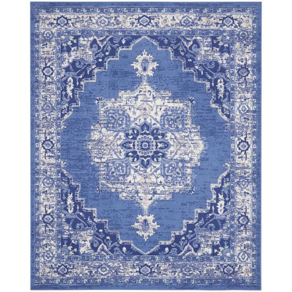 8 ft. x 12 ft. Blue Floral Washable Area Rug