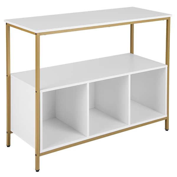 Costway White Wood 43.5 in. Buffet Sideboard Kitchen Storage Cabinet Open Shelf with 3 Compartments White