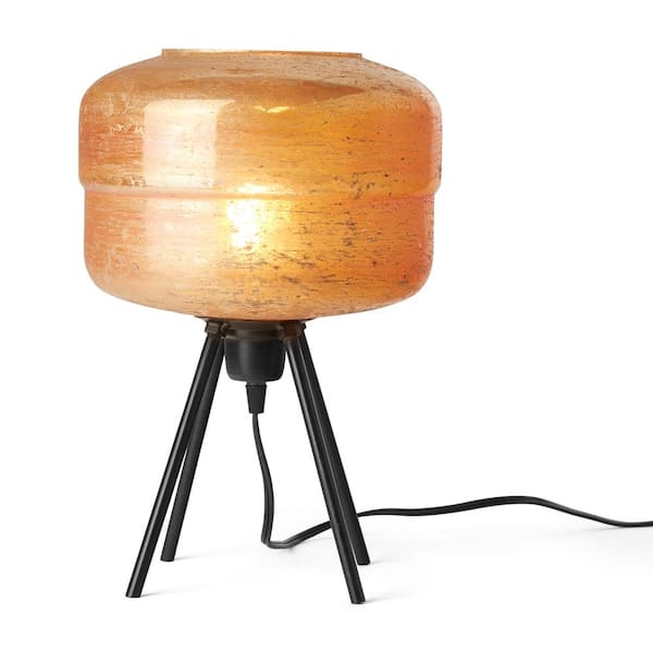 River of Goods Shanton 15 in. Amber and Black Glass and Metal Table Lamp with Globe Shade