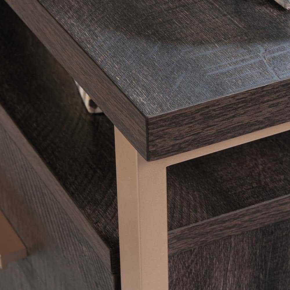 Blade Walnut L-Shaped Wood Corner Desk with Filing Cabinet