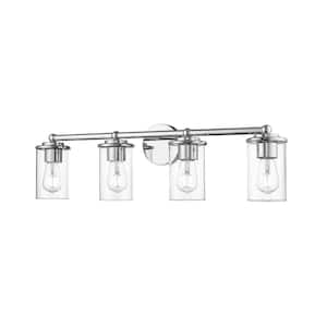 Thayer 30.75 in. 4-Light Chrome Vanity Light with Clear Glass Shade with No Bulbs Included