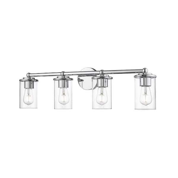 Unbranded Thayer 30.75 in. 4-Light Chrome Vanity Light with Clear Glass Shade with No Bulbs Included