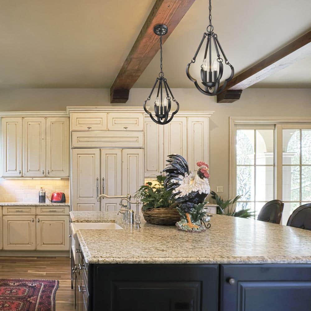 Aged Bronze 3-Light Semi-Flush Mount Fixture with Glass Shades