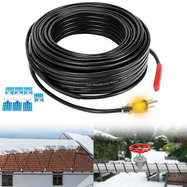 BOZTIY 50 ft. Roof Pipe Heating Cable 6 ft. W Self-Regulating Pipe Heat Tape Build-in Thermostat for PVC Metal Plastic Hose