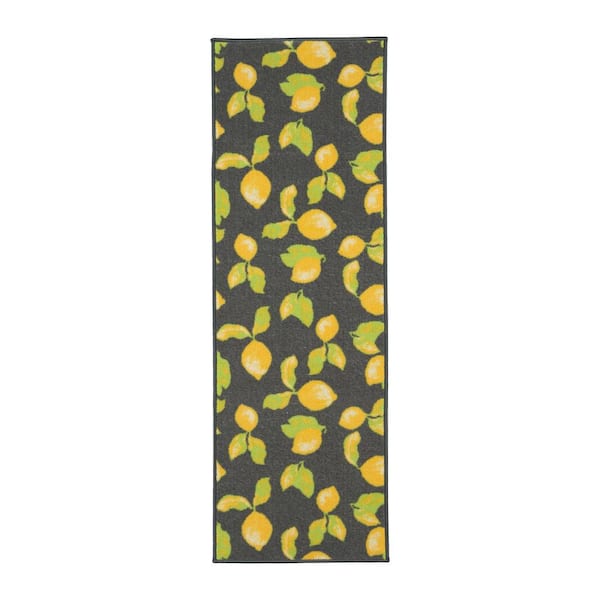 Ottomanson Glamour Collection Non-Slip Rubberback Lemons Design 2x5 Kitchen Runner Rug, 1 ft. 8 in. x 4 ft. 11 in., Gray
