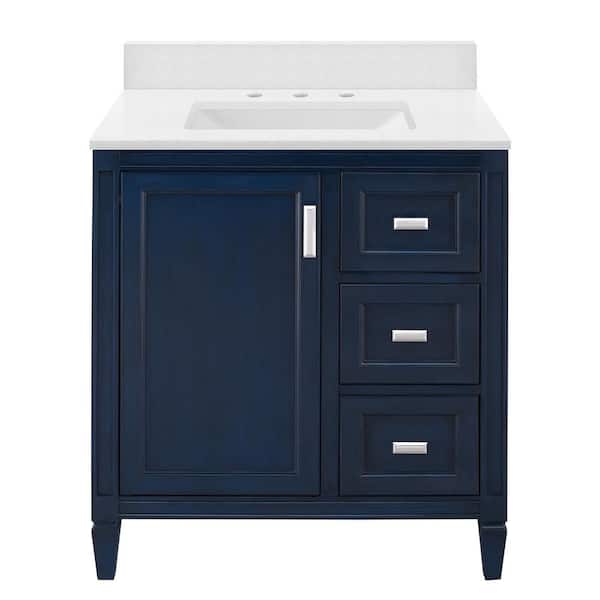 Home Decorators Collection Channing 31 in. W x 22 in. D Bath Vanity in Royal Blue with Engineered Marble Vanity Top in Snowstorm with White Sink