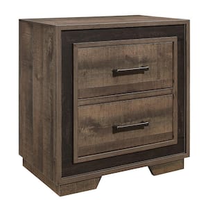 Brown 2-Drawers Wooden 25.5 in. W Nightstand