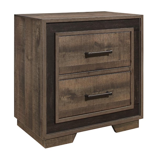 Benjara Brown 2-Drawers Wooden 25.5 in. W Nightstand