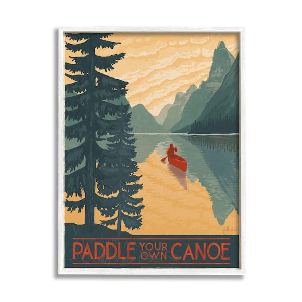 Stupell Industries Paddle Your Own Canoe Phrase Lake Adventure By Janelle Penner Framed Print Typography Texturized Art 16 in. x 20 in.
