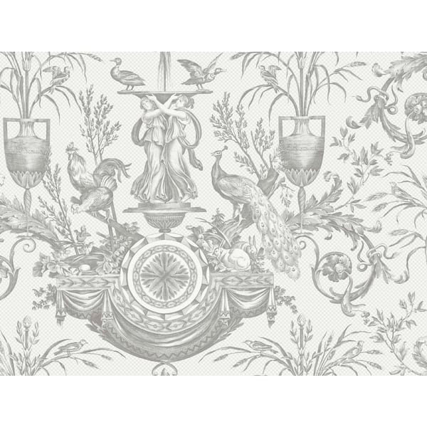 York Wallcoverings Avian Fountain Toile White Grey Wallpaper Roll