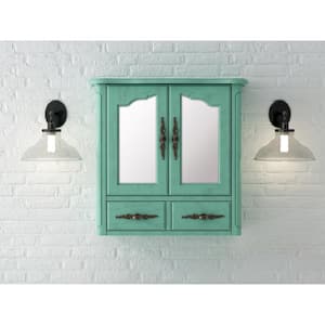 Provence 24 in. x 23 in. Framed Mirror Wall Cabinet in Vintage Turquoise