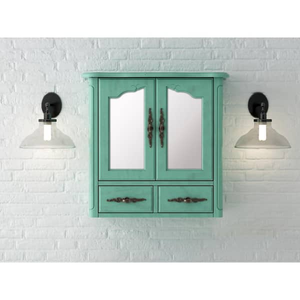 Home Decorators Collection Provence 24 in. W x 23 in. H Rectangular Wood Framed Wall Bathroom Vanity Mirror in Vintage Turquoise