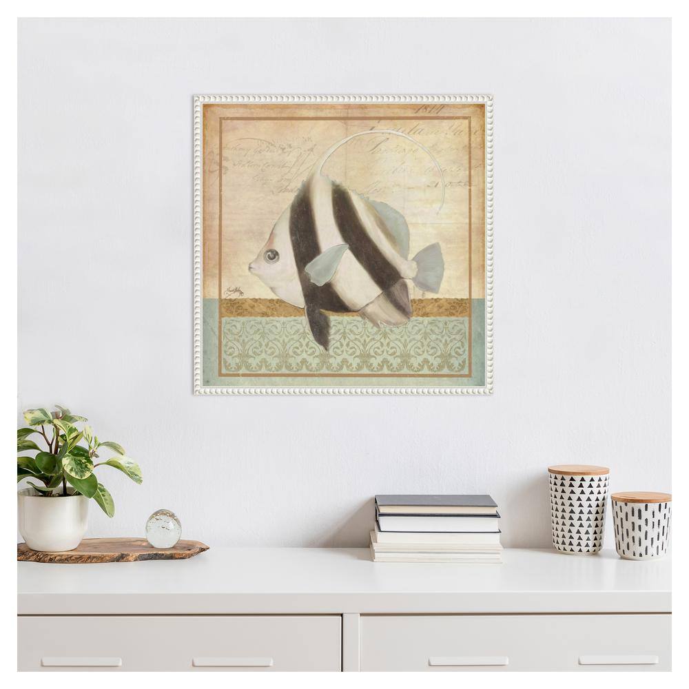 Vintage Nautical Fish Print on Beaded Canvas Frame