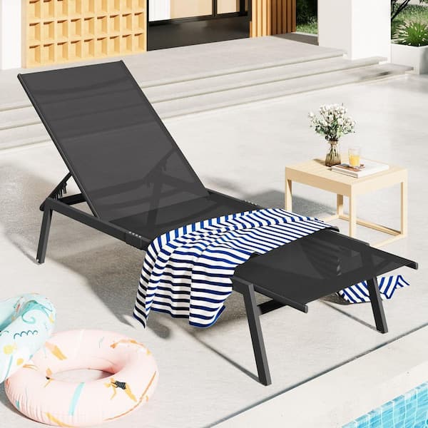 AECOJOY Outdoor Patio Adjustable Chaise Lounge Chairs with Wheels and Adjustable 5-Position Recliner in Black, 4 PCS
