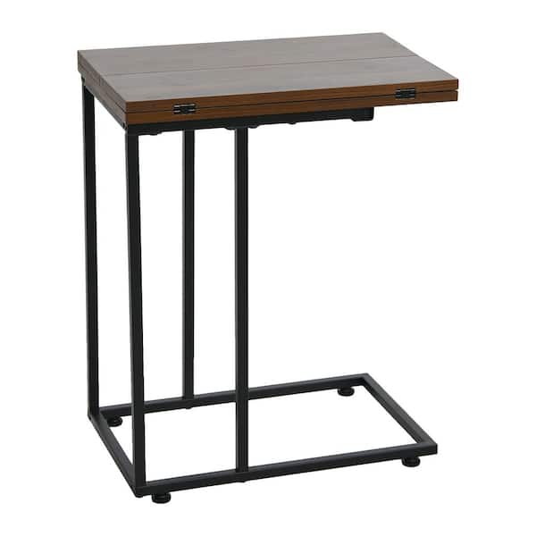 HOUSEHOLD ESSENTIALS Jamestown Folding Mid-Century Walnut Square C-Table 23 in. H x 12 in. to 24 in. W x 19 in. D