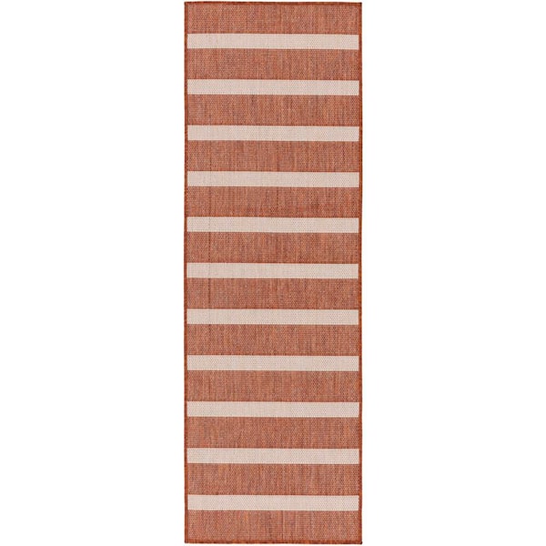 Positano Terracotta Ivory 2 ft. x 8 ft. Stripes Contemporary Runner Area Rug