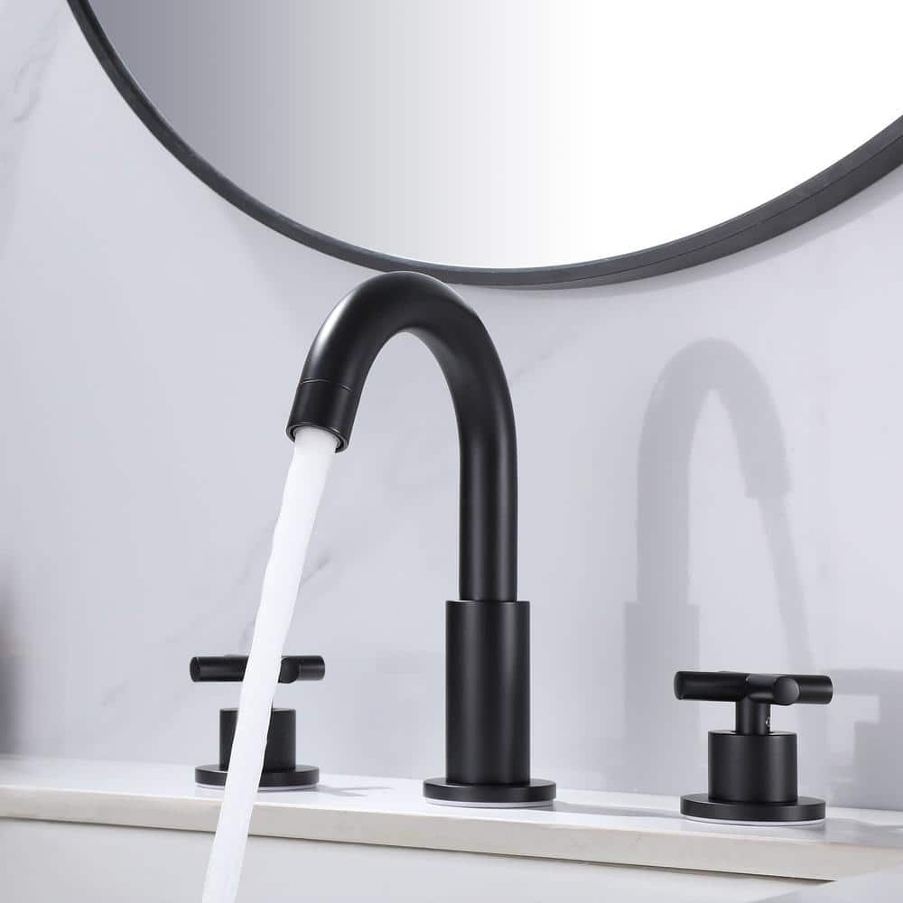 Matte Black Brass 8-Inch Widespread Bathroom Faucet with Cross Handles