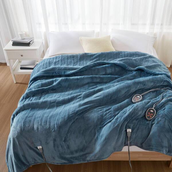 Beautyrest 100 in. x 90 in. Heated Microlight to Berber Blue King Blanket