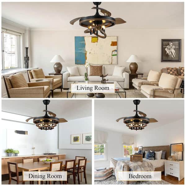 Ventu 42 in. Black Down Rod Indoor Ceiling Fan with Light and Remote, Reversible 6-Speed Quiet Modern Ceiling Fan