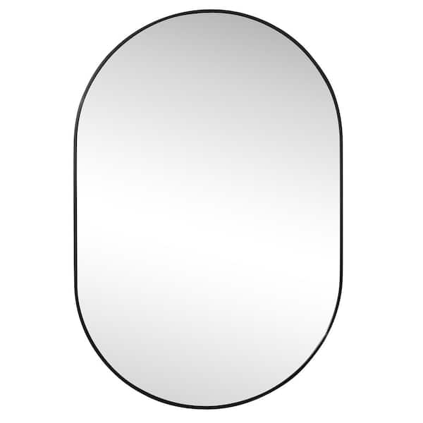 Milly 24 in. W x 36 in. H Medium Oval Metal Framed Wall Mirror, Black