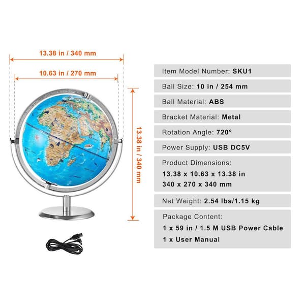 SKYSHALO 13.38 in. x 10 in. 254 mm, Educational Globe, Interactive