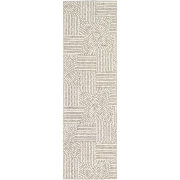 Textured Home Beige Ivory 2 ft. x 8 ft. Geometric Contemporary Runner Area Rug