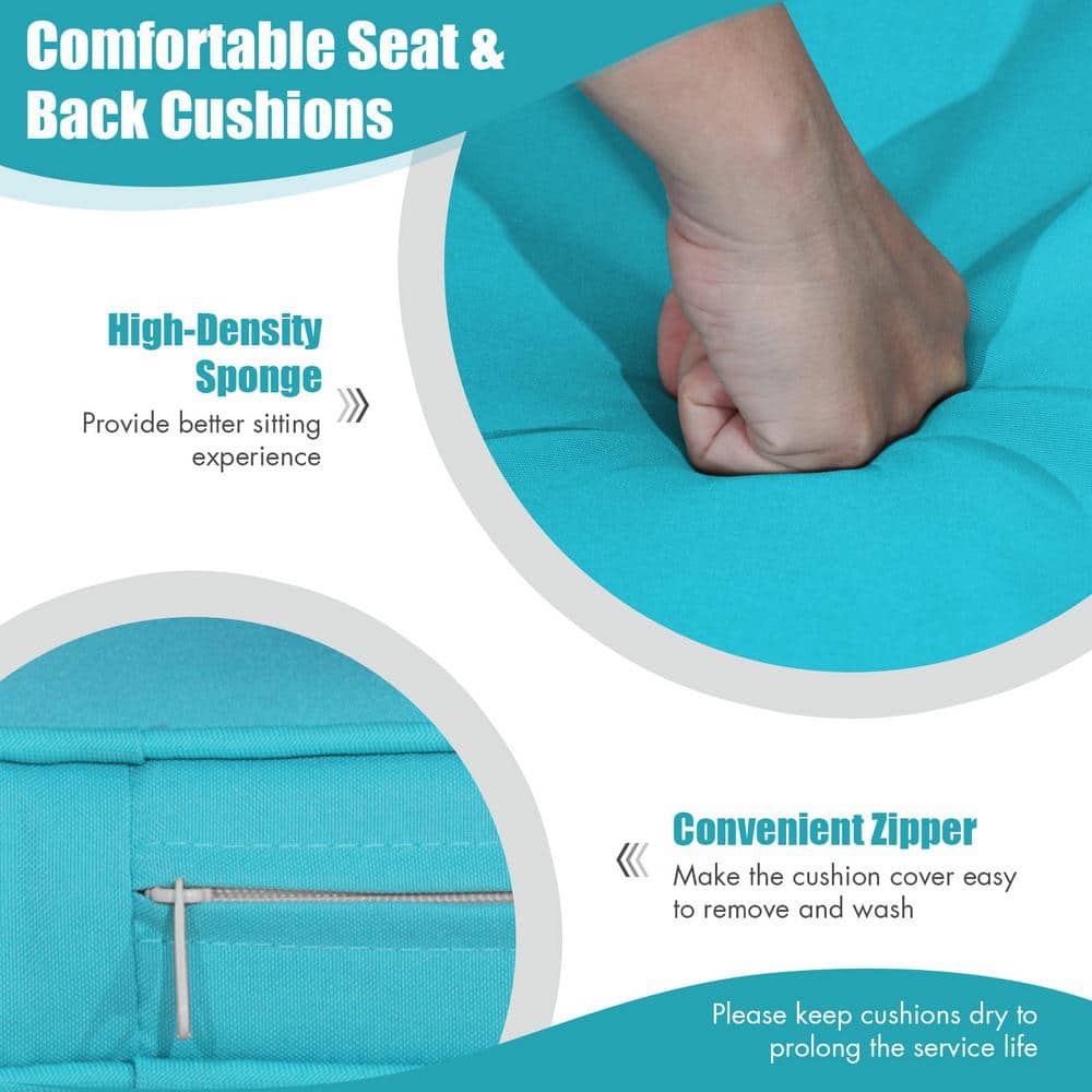 Turquoise Cushioned 2-Person Gray Wicker Patio Porch Swing