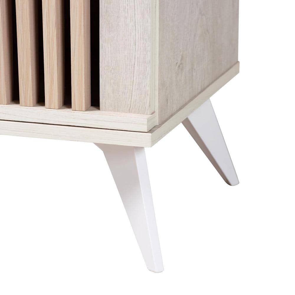 Simona Light Gray and Brown Wood Mid-Century Accent Cabinet