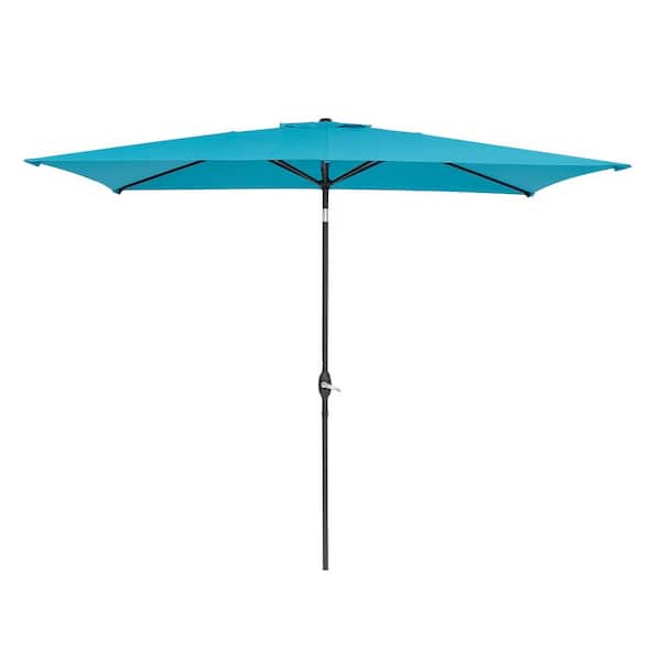 WELLFOR 10 ft. x 6.5 ft. Rectangular Market Patio Umbrella with Push Button Tilt and Crank Lift in Blue