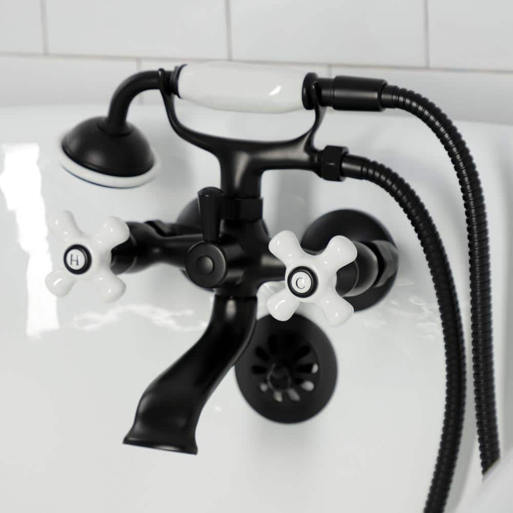 Matte Black Brass Wall Mount Clawfoot Tub Faucet with Hand Shower