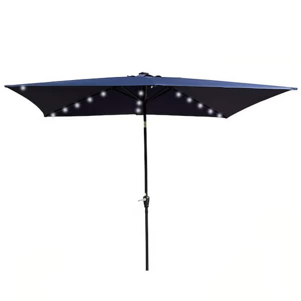 10 ft. Steel Market Solar LED Lighted Push button Tilt Patio Umbrella in Navy Blue with Crank Lift (Base Not Included)