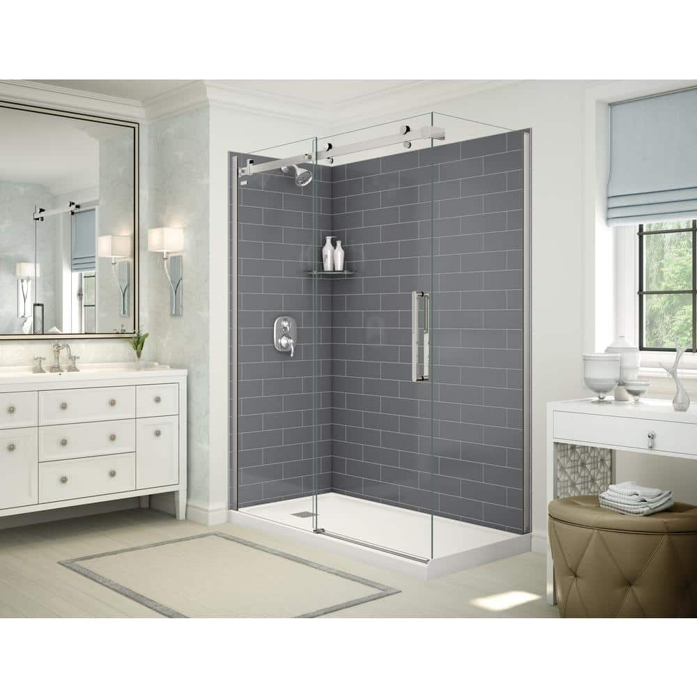 Maax Utile Metro 36 in. W x 80 in. H Direct-to-Stud Fiberglass Shower Wall Set for Corner in Thunder Grey, 2 Panels