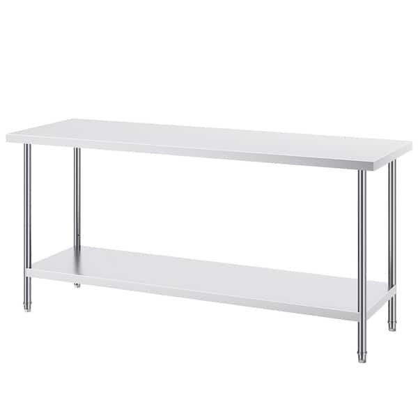 24 x 72 x 34 In. Stainless Steel Kitchen Prep Table, 880 lbs. Capacity, Heavy Duty Worktable with 3 Adjustable, Silver