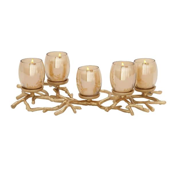 Litton Lane 6 in. Gold Aluminum Candelabra with 5 Candle Capacity