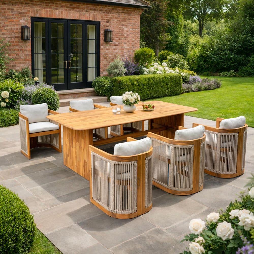 DIRECT WICKER Numa Natural 7-Piece Acacia Wood Rectangular Outdoor