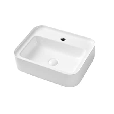 19 in. Modern Ceramic White Sink Vessel Sink Rectangular Bathroom Cloakroom Sink