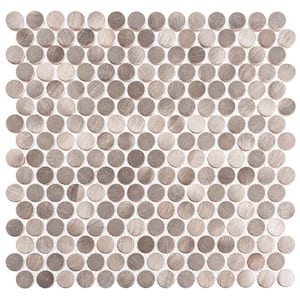 Orb Tanne Silver/Gold/Gray 11-4/5 in. x 11-4/5 in. Penny Round Smooth Metal Mosaic Wall Tile (4.85 sq. ft./Case)