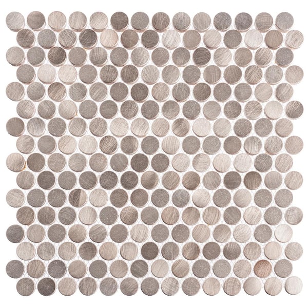 ANDOVA Orb Tanne Silver/Gold/Gray 11-4/5 in. x 11-4/5 in. Penny Round Smooth Metal Mosaic Wall Tile (4.85 sq. ft./Case)