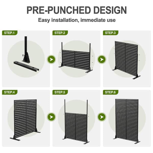 Lirago 72 in. H x 47 in. W Outdoor Metal Privacy Screen Garden Fence Symbol Pattern Wall Applique in Black