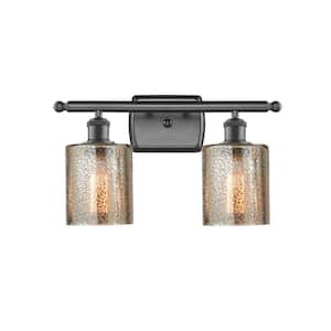 Cobbleskill 16 in. 2-Light Oil Rubbed Bronze Vanity Light with Mercury Glass Shade