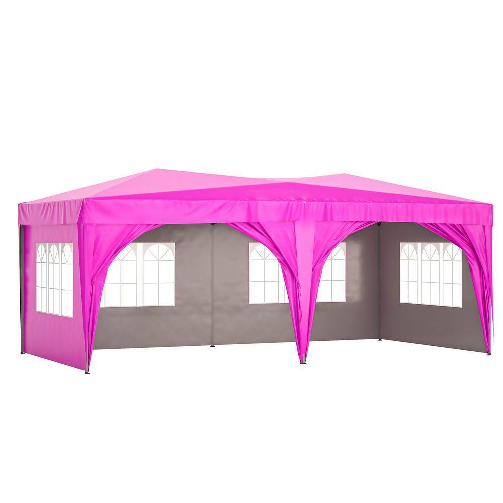 10 ft. x 20 ft. Pink Pop-Up Outdoor Portable Party Folding Tent with 6 Remo