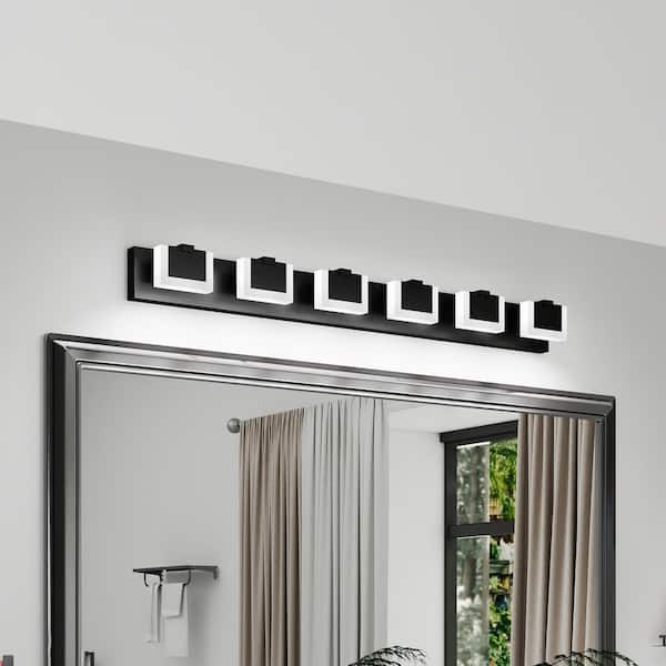 6-Light Matte Black LED Vanity Light - Dimmable Acrylic Bathroom Wall Fixture with 6000K Cool White for Mirror