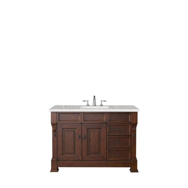 James Martin Vanities Brookfield 48 in. W x 23.5 in. D x 34.3 in. H Single Bathroom Vanity in Warm Cherry with Serena Quartz Top