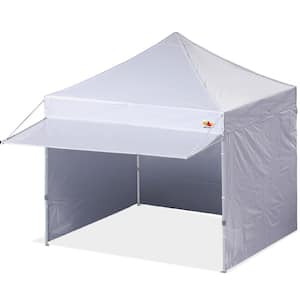 10 ft. x 10 ft. White Commercial Instant Shade Pop Up Canopy Tent with Sidewall Panel and Awning