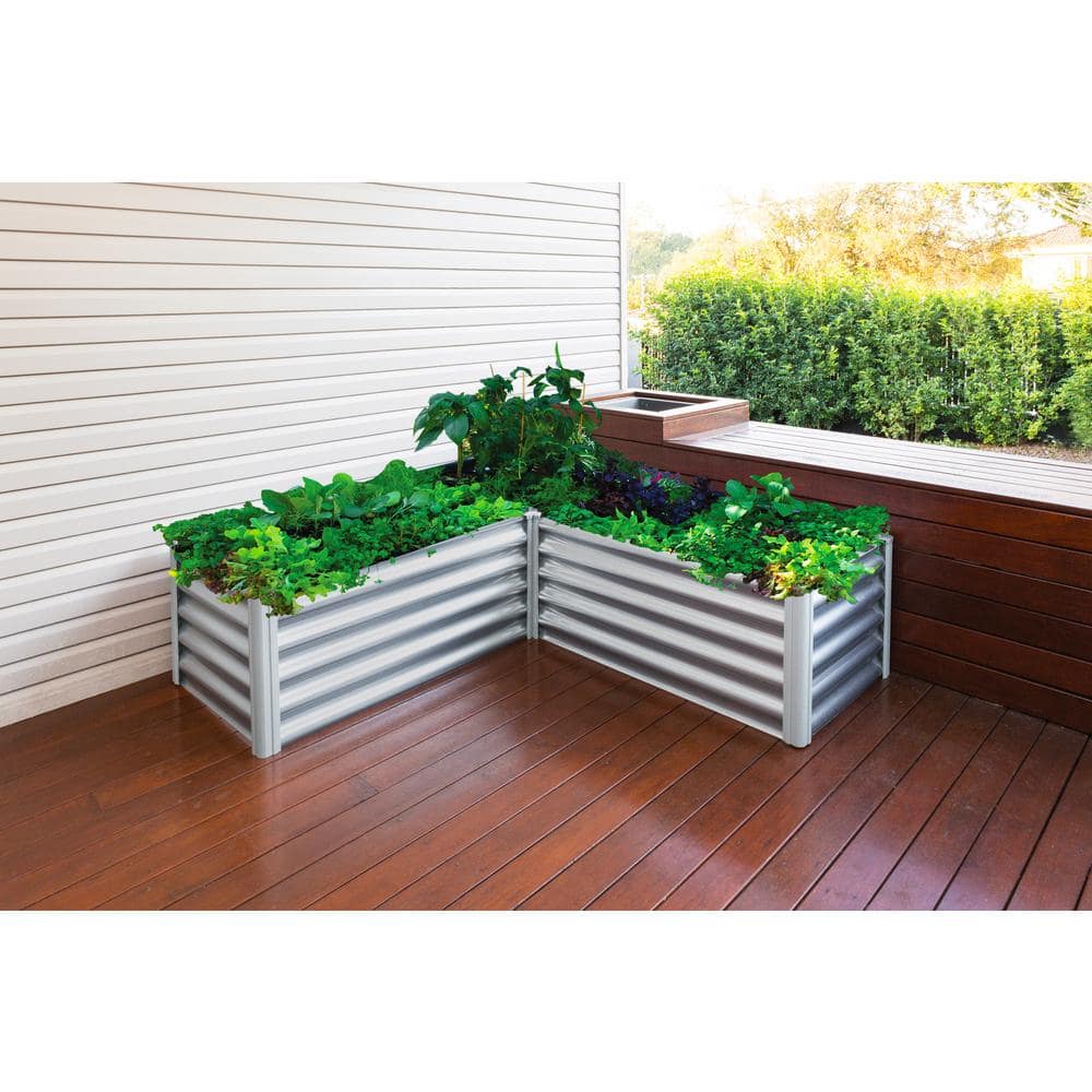 Woodland Gray Galvanized Metal L-Shaped Raised Garden Bed
