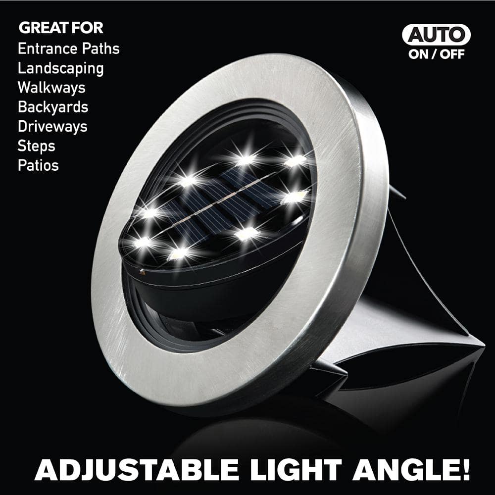 Stainless Steel Solar Powered Swivel LED Pathway Lights, 8-Pack