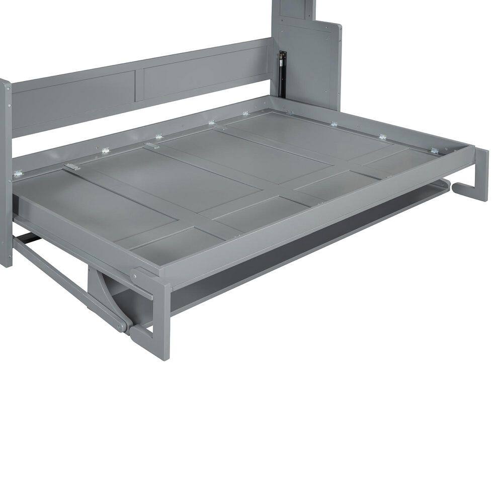 White Wood Frame Full Size Murphy Bed with a Storage Shelf - thumbnail 4